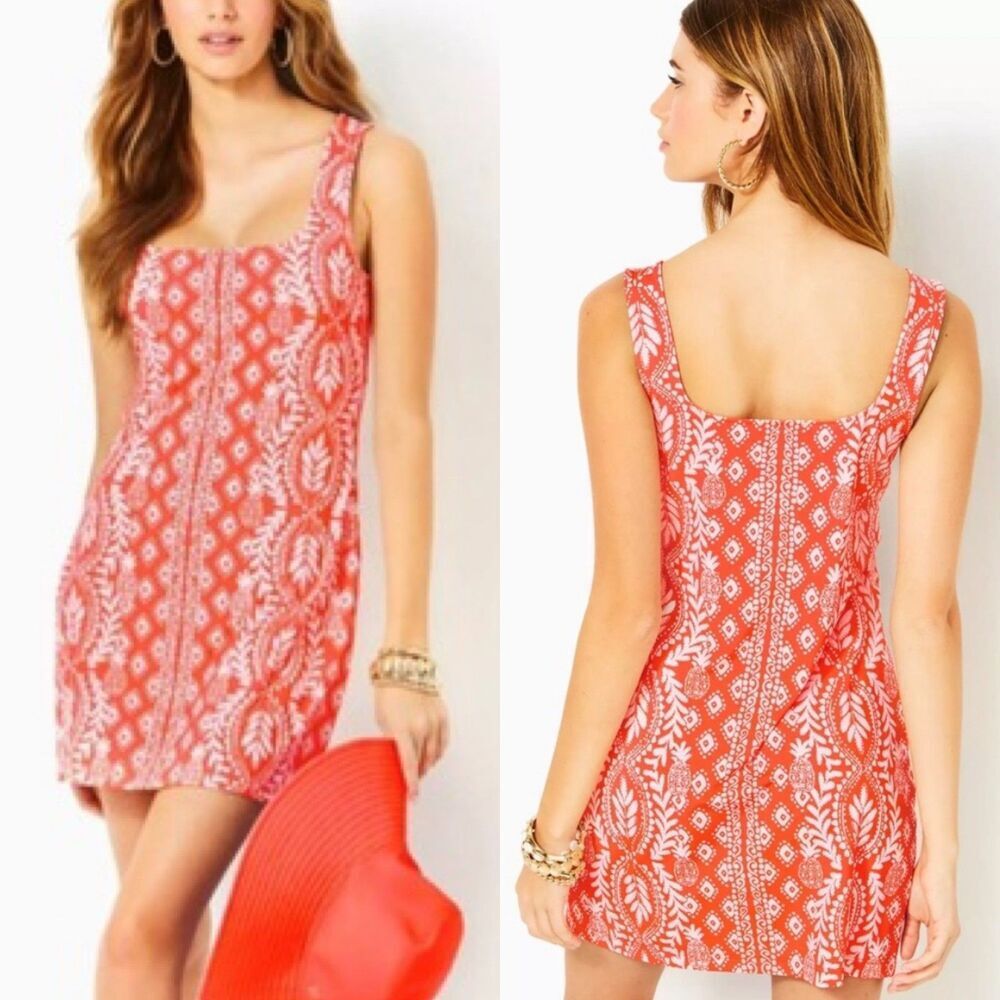 Lilly Pulitzer Edita Flamingo Feather Harbour View Engineered Shift Mini Dress